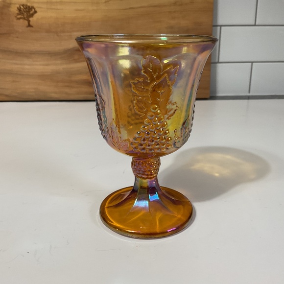 VTG Indiana Carnival Glass Marigold Goblet Iridescent Amber Harvest Grape - Picture 2 of 5